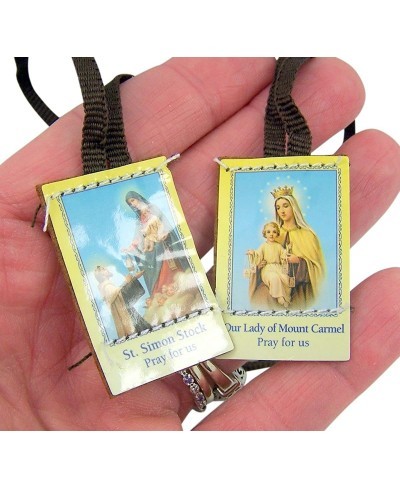 Brown Cloth Scapular Our Lady of Mt Carmel with St Simon Stock 32 Inch $13.05 Pendant Necklaces