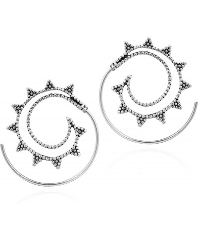 Sun Spiral Textured Sterling Silver Spiral Slide Hoop Earrings $19.61 Hoop