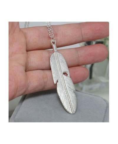 Boho Long Feather Necklace Silver Feather Pendant Chain Necklace Long Drop Necklace Vintage Jewelry for Women and Girls $10.1...