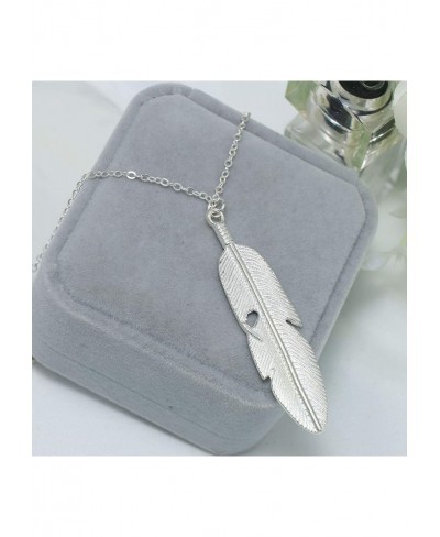 Boho Long Feather Necklace Silver Feather Pendant Chain Necklace Long Drop Necklace Vintage Jewelry for Women and Girls $10.1...