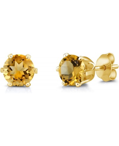 1.40 Ct Round 6mm Yellow Citrine Brass Yellow Gold Plated Brass Stud Earrings $25.92 Stud