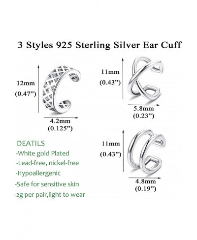 Sterling Silver CZ Ear Cuff Earrings for women Minimalist Fake Clip on Non Piercing Earring Adjustable Climber Cuff Earrings ...