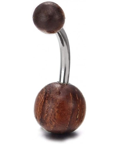 Wood Balls Surgical Steel Belly Button Ring Body Jewelry Piercing Ring Navel Ring Barbells $13.00 Piercing Jewelry