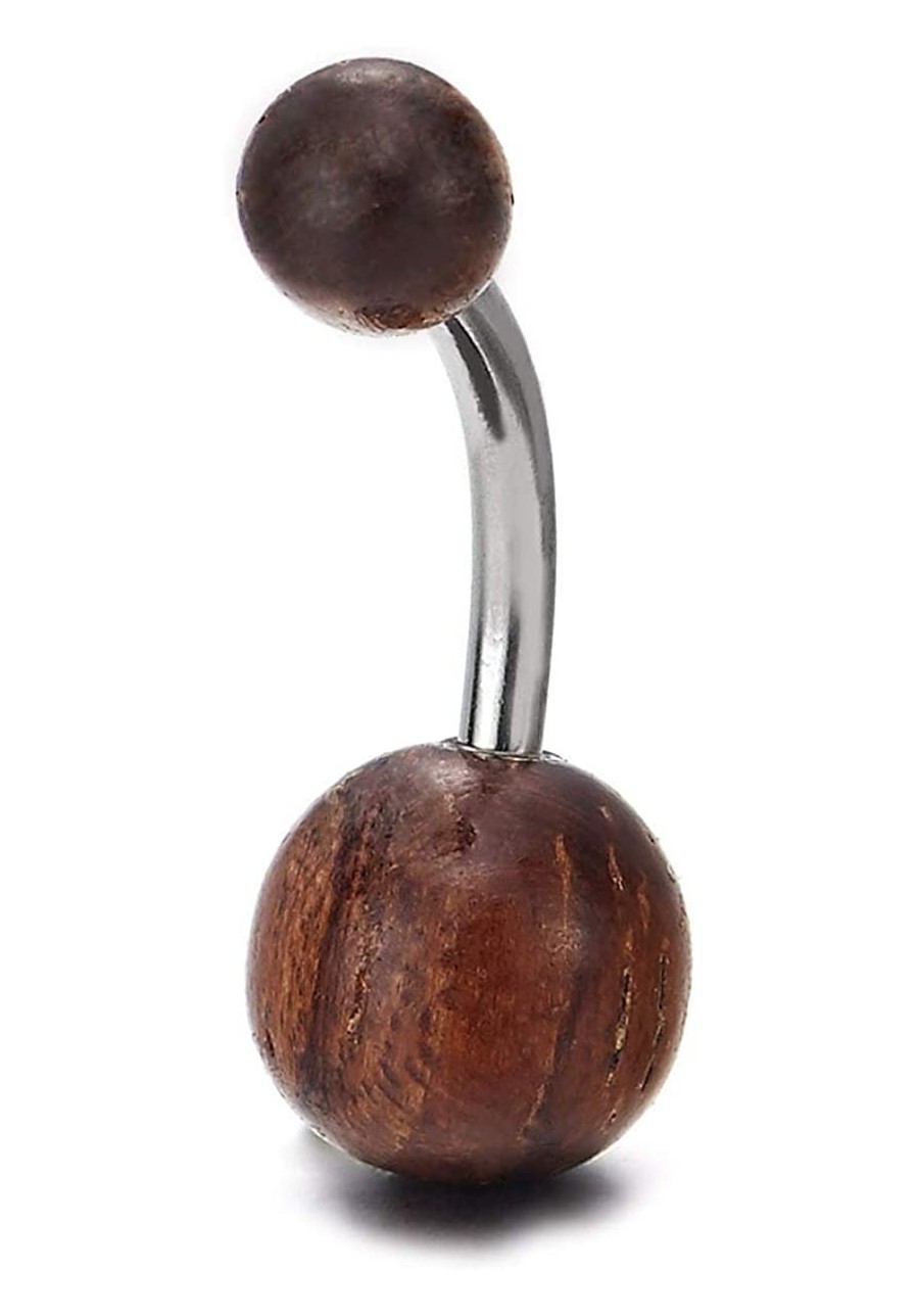 Wood Balls Surgical Steel Belly Button Ring Body Jewelry Piercing Ring Navel Ring Barbells $13.00 Piercing Jewelry