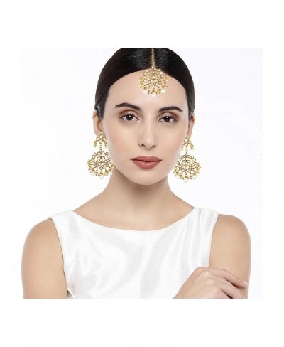 Elegant Indian Traditional Wedding Kundan Pearl Maang Tikka with Earrings Set for Women Ethnic Bollywood Party Jewelry $15.05...