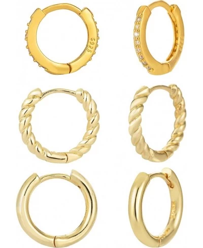 3 Pairs Small Hoop Earrings Set for Women 14K Gold Plated Zirconia Hypoallergenic Gold Huggie Earrings Set for Multiple Pierc...