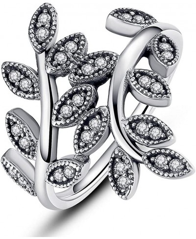 Sterling Silver Pave Clear Cubic Zircon Leaves Band Ring Vintage Style Jewelry $29.57 Bands