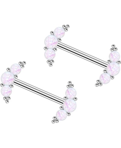 14G Surgical Steel Nipple Barbells White Opal Linear Arrangement Moon and Micro Ball Cluster Nipple Piercing Jewelry for Wome...