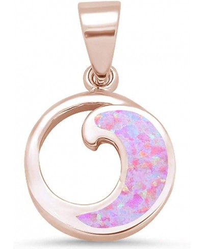 Lab Created Opal Wave Design 925 Sterling Silver Charm Pendant $13.85 Pendants & Coins