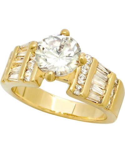 8mm Gold Plated Round CZ Solitaire Ring w/Baguette & Round CZs + Microfiber Cloth $27.34 Engagement Rings