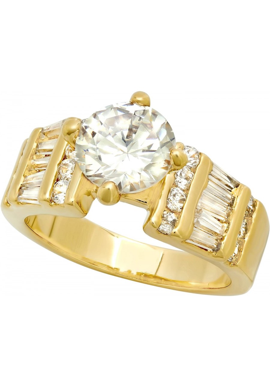 8mm Gold Plated Round CZ Solitaire Ring w/Baguette & Round CZs + Microfiber Cloth $27.34 Engagement Rings