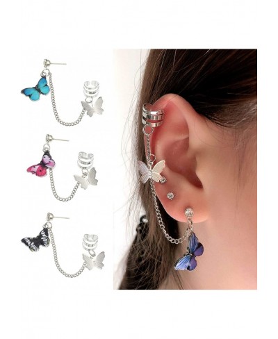 1Pc Punk Women Butterfly Dangle Ear Cuff Clip Chain Stud Earring Party Jewelry Earrings for Women Girls $5.73 Cuffs & Wraps