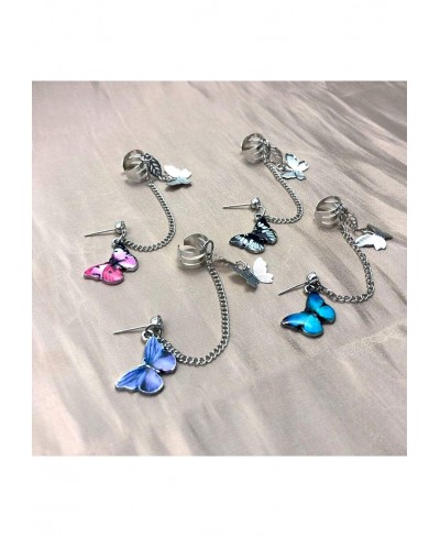 1Pc Punk Women Butterfly Dangle Ear Cuff Clip Chain Stud Earring Party Jewelry Earrings for Women Girls $5.73 Cuffs & Wraps