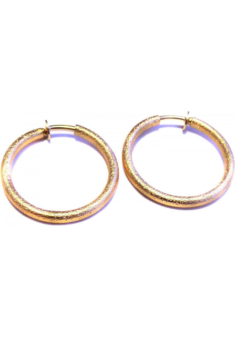 Clip-on Earrings Hoop Frosted Gold Earrings 1 inch Hoop Textured Gold Tone Hoops $13.35 Clip-Ons