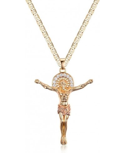 18K Gold Plated Crucified Jesus Crystal Pendant Necklace $20.05 Pendant Necklaces
