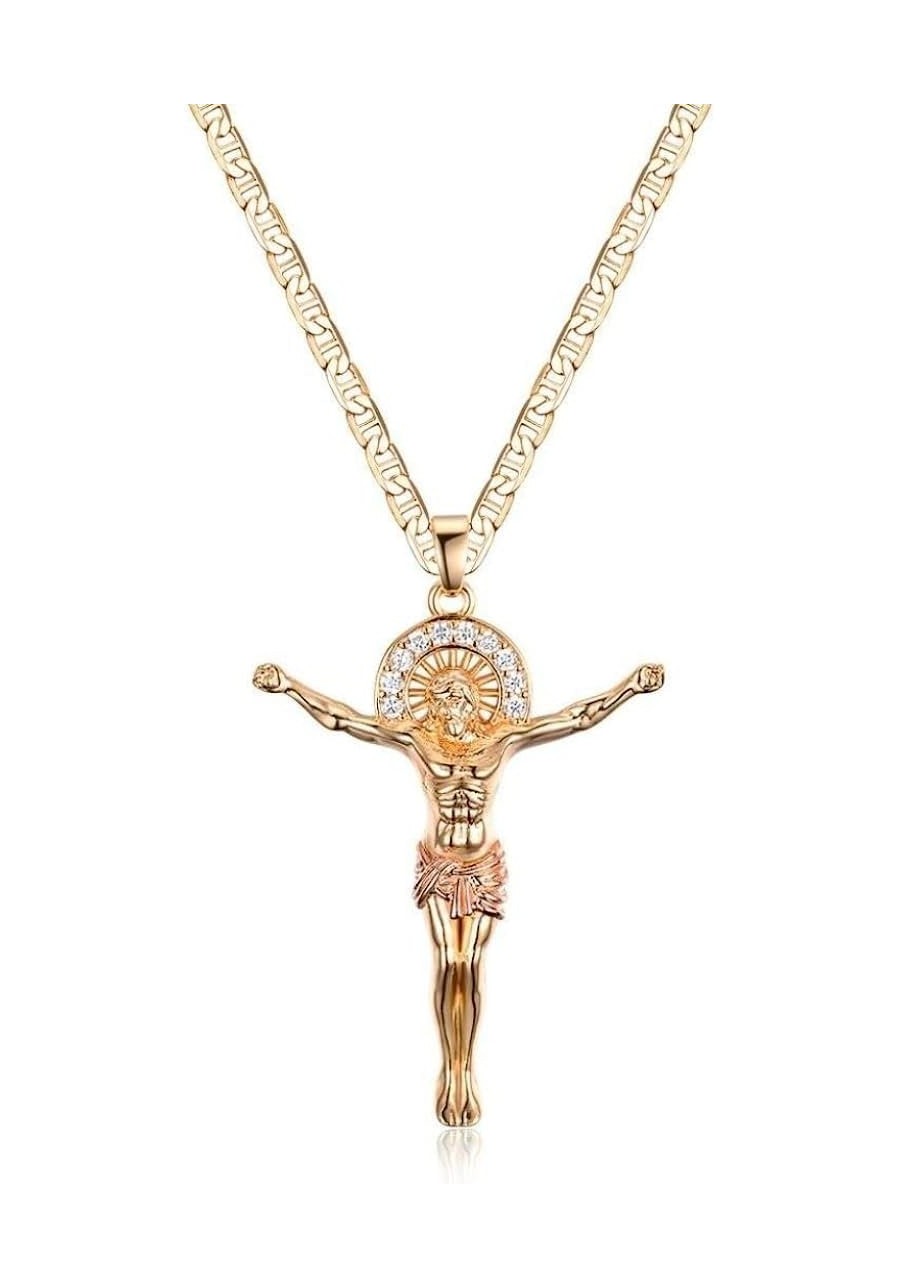 18K Gold Plated Crucified Jesus Crystal Pendant Necklace $20.05 Pendant Necklaces