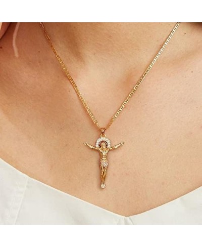 18K Gold Plated Crucified Jesus Crystal Pendant Necklace $20.05 Pendant Necklaces