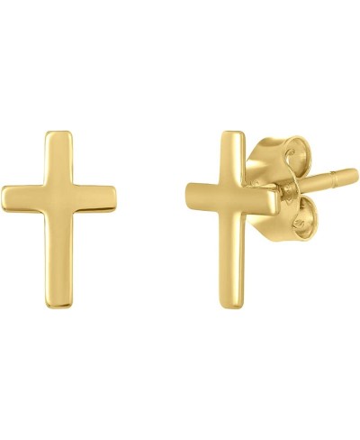 Cross Stud Earrings in .925 Sterling Silver Plated Rhodium and in 18K Gold Plated I Religious Small Earrings for men and wome...