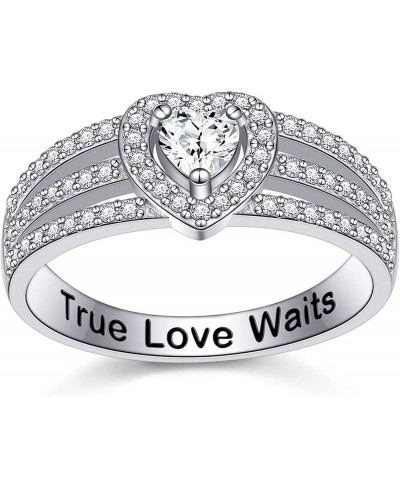 S925 Sterling Silver True Love Waits Heart Ring Engagement Wedding Promise Band Gift for Women Wife Girlfriend $15.41 Bands