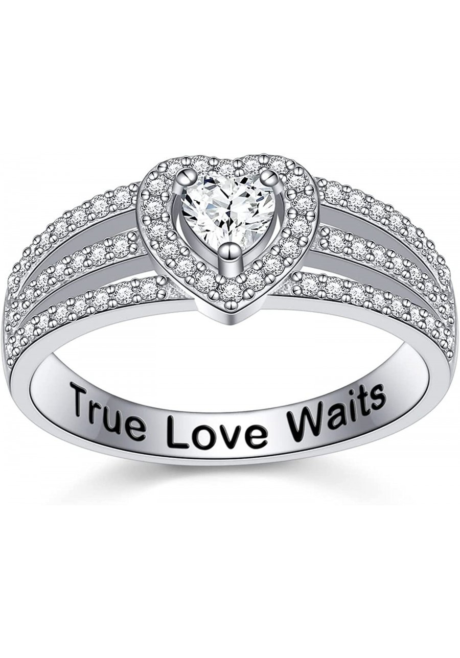 S925 Sterling Silver True Love Waits Heart Ring Engagement Wedding Promise Band Gift for Women Wife Girlfriend $15.41 Bands