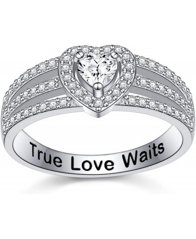 S925 Sterling Silver True Love Waits Heart Ring Engagement Wedding Promise Band Gift for Women Wife Girlfriend $15.41 Bands