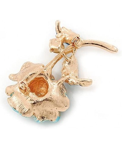 Romantic Light Blue/Teal Crystal Rose Flower Brooch in Gold Plating - 52mm L $8.71 Brooches & Pins