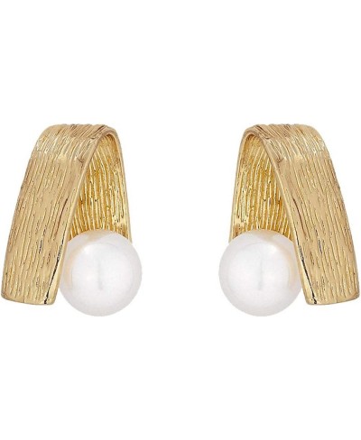 Women Statement Simulated Pearls Stud Earrings Metal Geometric Texture Earrings $16.35 Stud