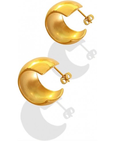 Gold Wide Hoop Earrings 20mm Gold Chunky Hoop Stud Earrings for Women Girls $16.18 Hoop