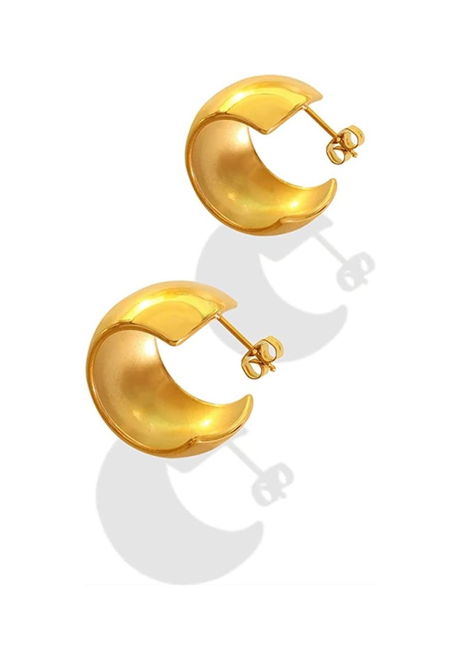 Gold Wide Hoop Earrings 20mm Gold Chunky Hoop Stud Earrings for Women Girls $16.18 Hoop