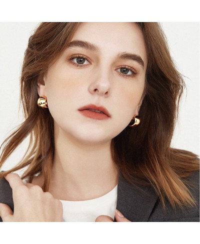 Gold Wide Hoop Earrings 20mm Gold Chunky Hoop Stud Earrings for Women Girls $16.18 Hoop