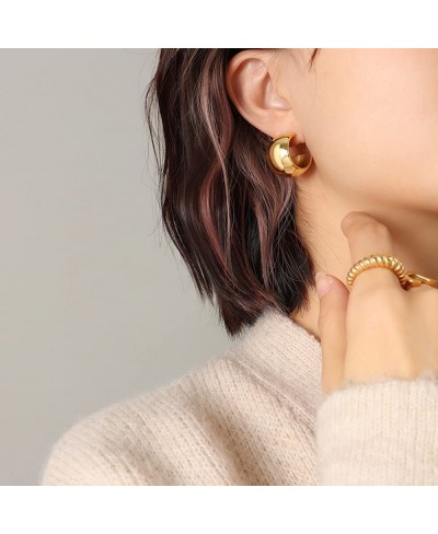 Gold Wide Hoop Earrings 20mm Gold Chunky Hoop Stud Earrings for Women Girls $16.18 Hoop