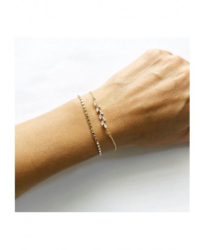 Gold Plated Bracelets for Women Dainty Layered Herringbone Twisted Rope Chain Bracelets Set Layering Dot CZ Leave Beaded Brac...