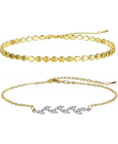 Gold Plated Bracelets for Women Dainty Layered Herringbone Twisted Rope Chain Bracelets Set Layering Dot CZ Leave Beaded Brac...