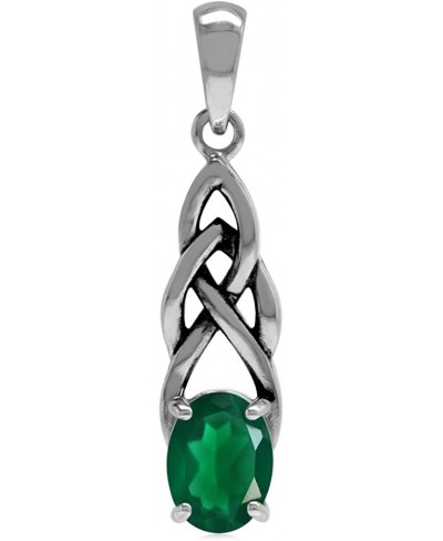 1.12ct. Natural Emerald Green Agate 925 Sterling Silver Celtic Knot Solitaire Pendant $17.65 Pendants & Coins