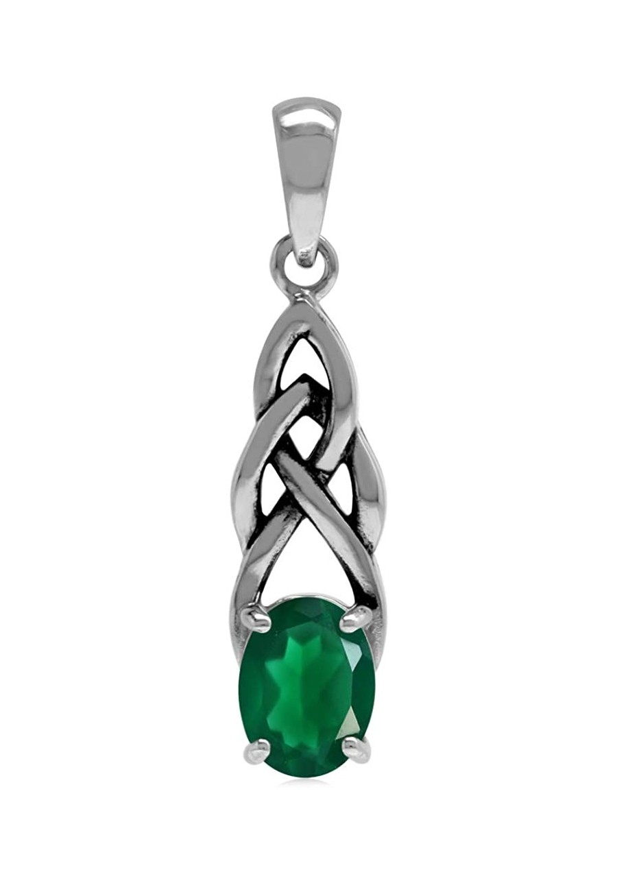 1.12ct. Natural Emerald Green Agate 925 Sterling Silver Celtic Knot Solitaire Pendant $17.65 Pendants & Coins