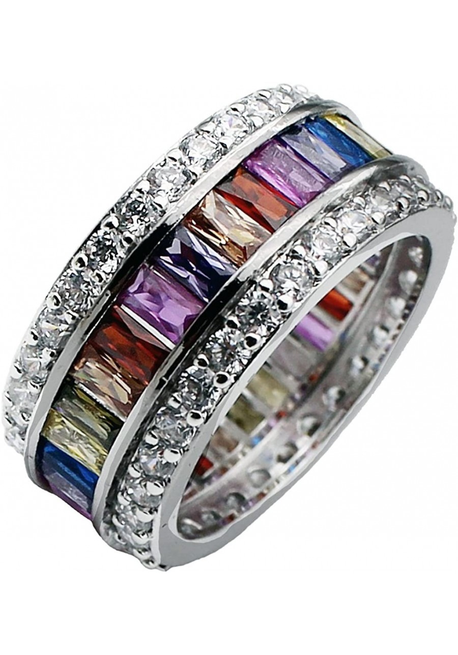 Womens Rings Multicolor Cubic Zirconia Rainbow Ring Created-Gemstone Sizes 6 to 12 $21.15 Bands