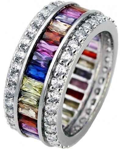 Womens Rings Multicolor Cubic Zirconia Rainbow Ring Created-Gemstone Sizes 6 to 12 $21.15 Bands