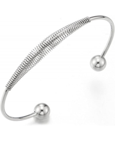 Elastic Adjustable Stainless Steel Cuff Bangle Bracelet for Women with Balls and Cable $10.90 Cuff