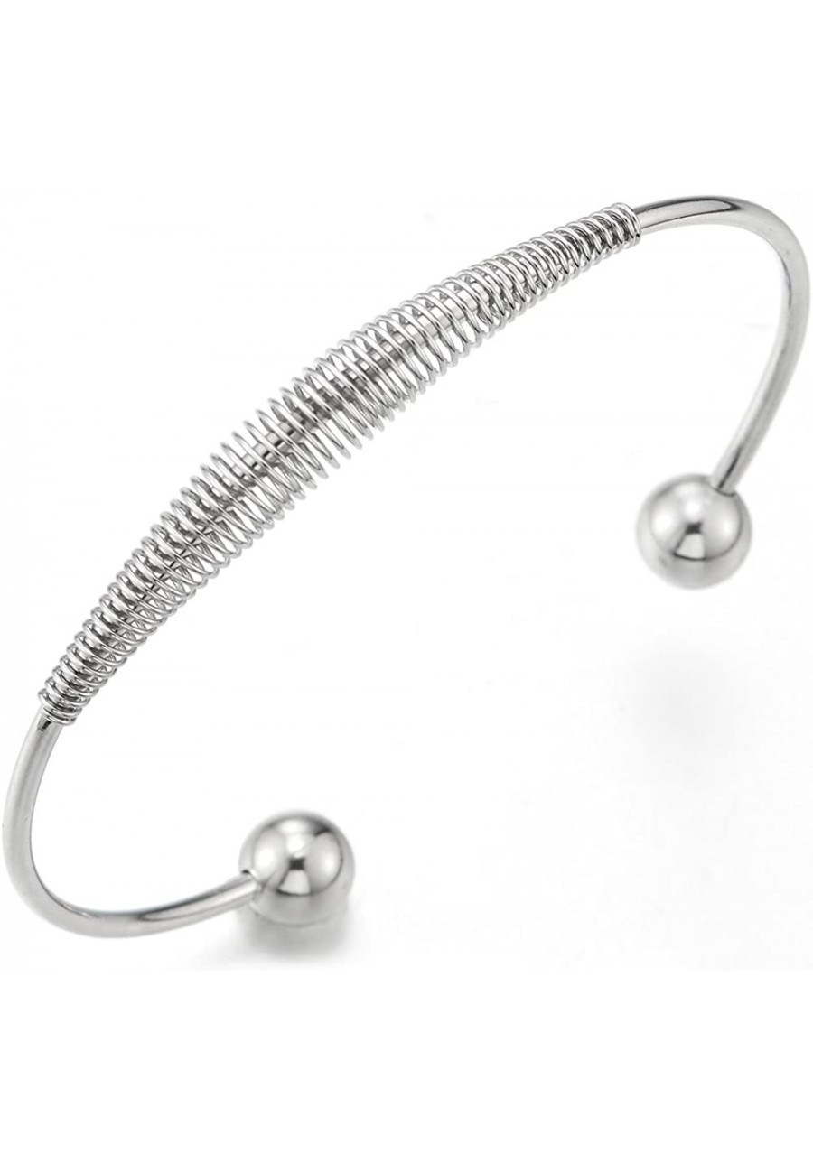 Elastic Adjustable Stainless Steel Cuff Bangle Bracelet for Women with Balls and Cable $10.90 Cuff