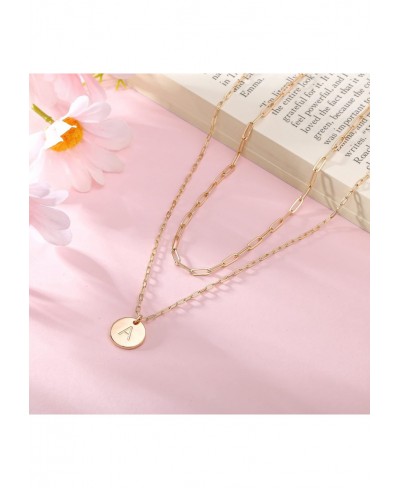 Gold Initial Necklaces for Women 14K Real Gold Filled Paperclip Link Chain Necklace Gold Coin Necklaces for Women Initial Nec...