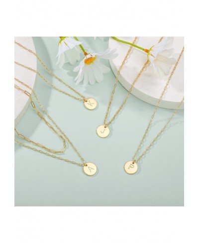 Gold Initial Necklaces for Women 14K Real Gold Filled Paperclip Link Chain Necklace Gold Coin Necklaces for Women Initial Nec...