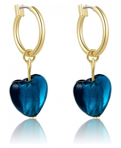 Gold Dangle Hoop Earrings for Women Heart Dangle Hoop Earrings Hypoallergenic Trendy Blue Simple Cute Minimalist for Teen Gir...