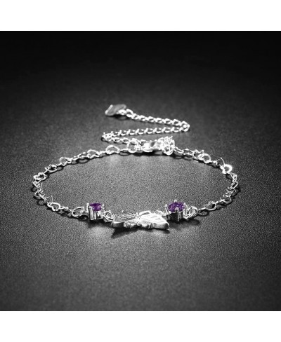 Fashion Jewelry 925 Sterling Silver Plated Butterfly Purple Crystal Heart Chain Anklet $14.96 Anklets