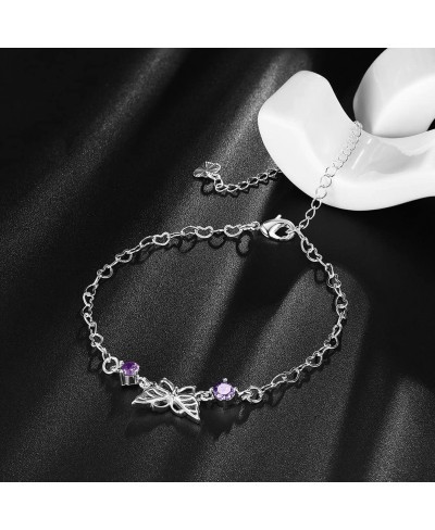 Fashion Jewelry 925 Sterling Silver Plated Butterfly Purple Crystal Heart Chain Anklet $14.96 Anklets