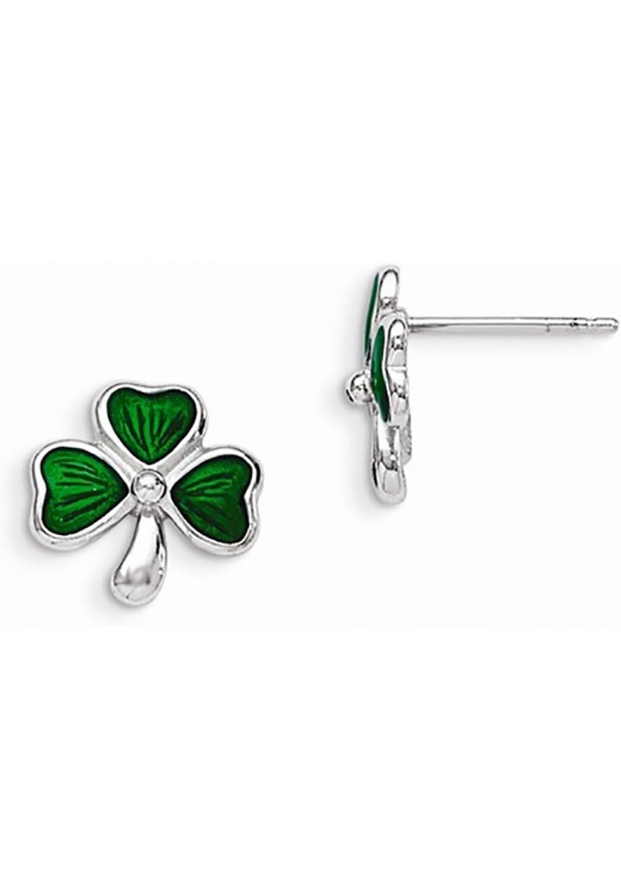 Sterling Silver Green Enamel Shamrock Clover Post Stud Earrings 12mm x 13mm (0.47 inches x 0.51 inches) $32.12 Stud