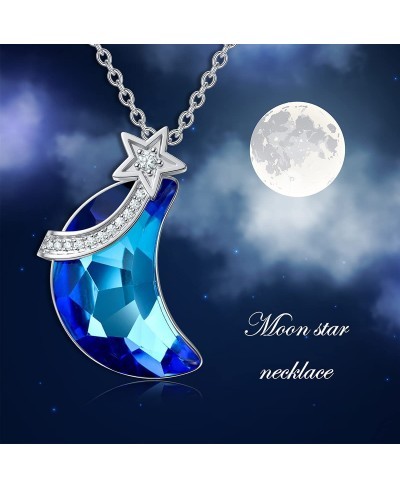 Moon and Star Necklace s925 Sterling Silver Moon Pendant Necklace with Blue Crystal Jewelry Gifts for Women Teen Girls Friend...