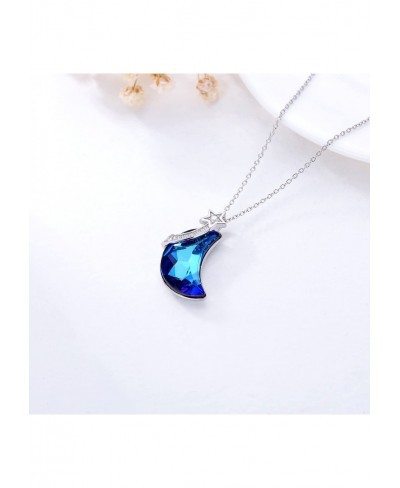 Moon and Star Necklace s925 Sterling Silver Moon Pendant Necklace with Blue Crystal Jewelry Gifts for Women Teen Girls Friend...