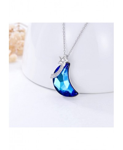 Moon and Star Necklace s925 Sterling Silver Moon Pendant Necklace with Blue Crystal Jewelry Gifts for Women Teen Girls Friend...