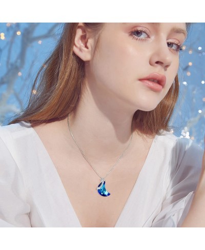 Moon and Star Necklace s925 Sterling Silver Moon Pendant Necklace with Blue Crystal Jewelry Gifts for Women Teen Girls Friend...