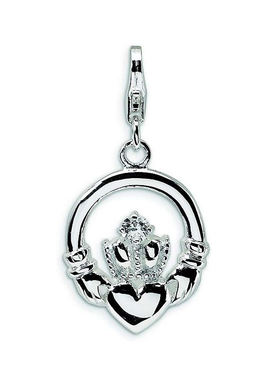 Sterling Silver CZ Claddagh Lobster Clasp Bracelet Charm $22.09 Charms & Charm Bracelets